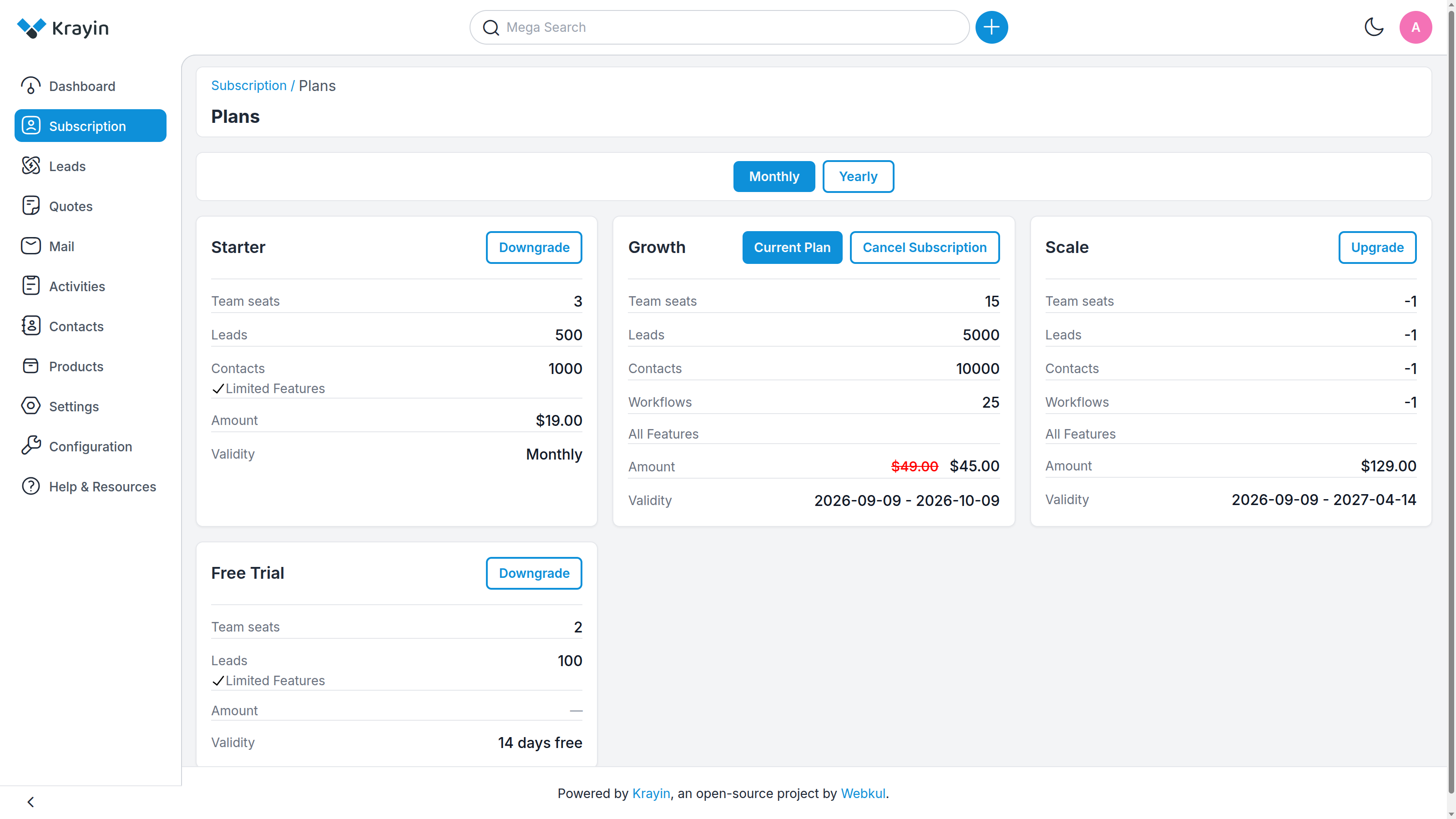 Managing your plan from inside the workspace