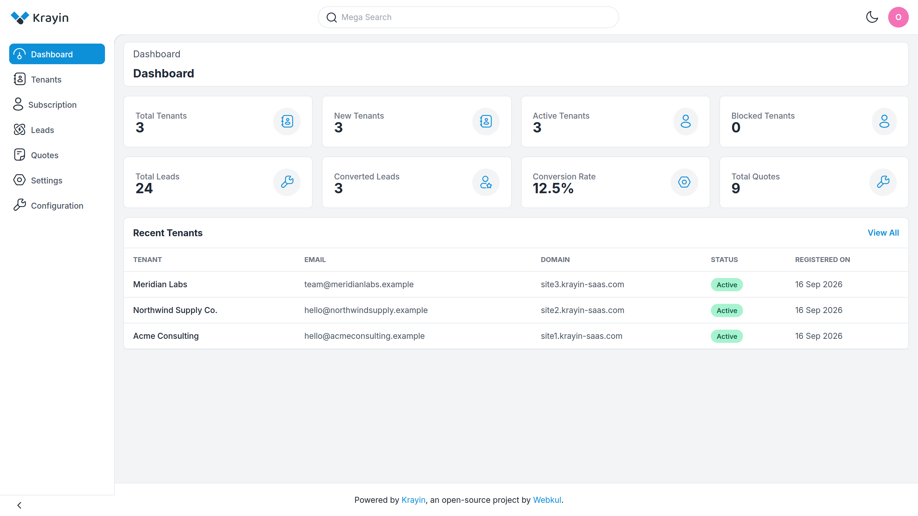 Super admin dashboard