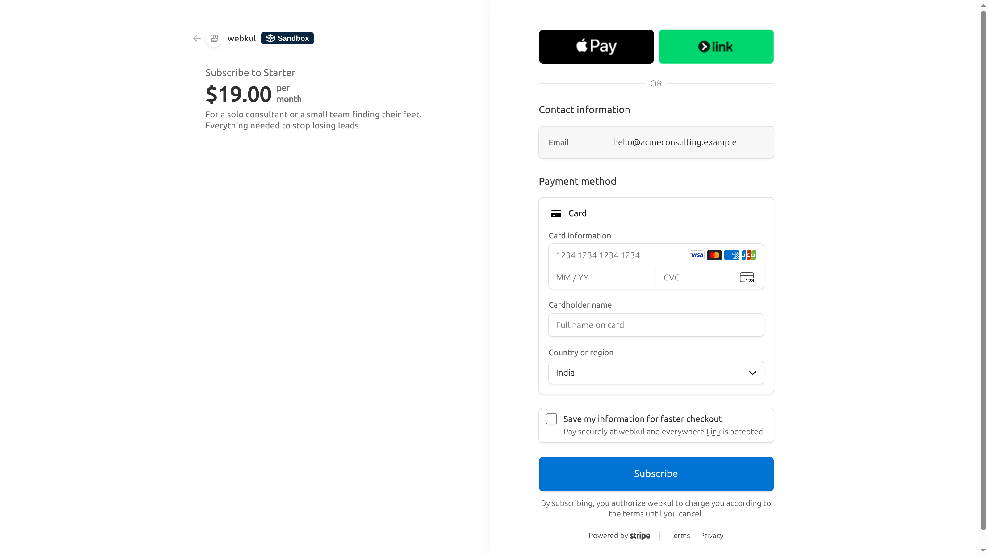 Stripe hosted checkout